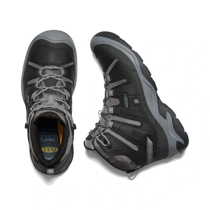 two shoes from top down view KEEN Men's Circadia Waterproof Boot - Black/Steel Gray