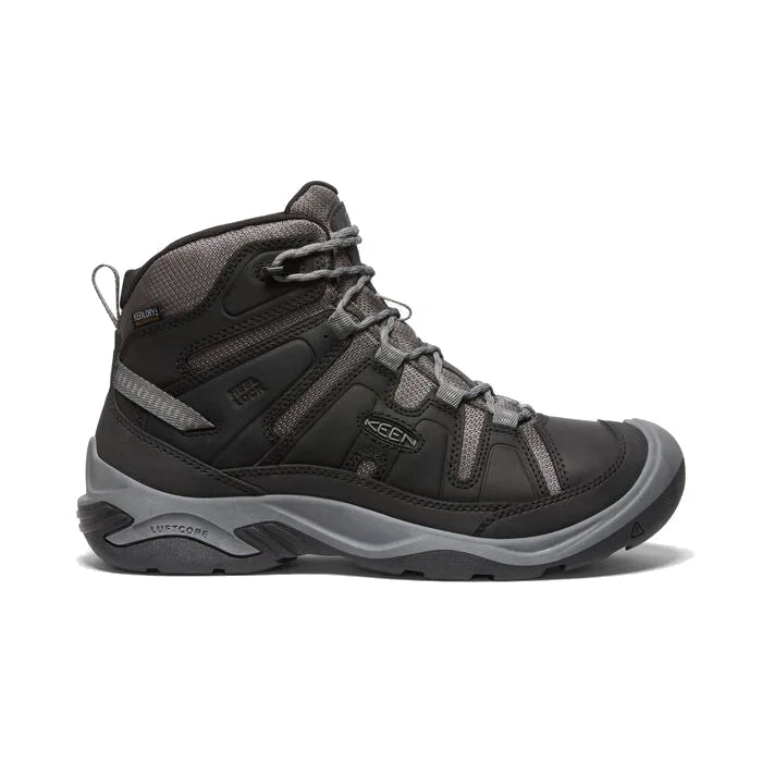 side view KEEN Men's Circadia Waterproof Boot - Black/Steel Gray