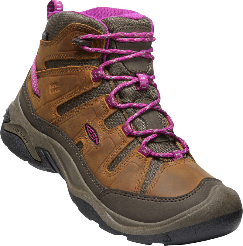 KEEN Women's Circadia Mid Waterproof - Outdoors Shoe with Pink Laces 3/4 View