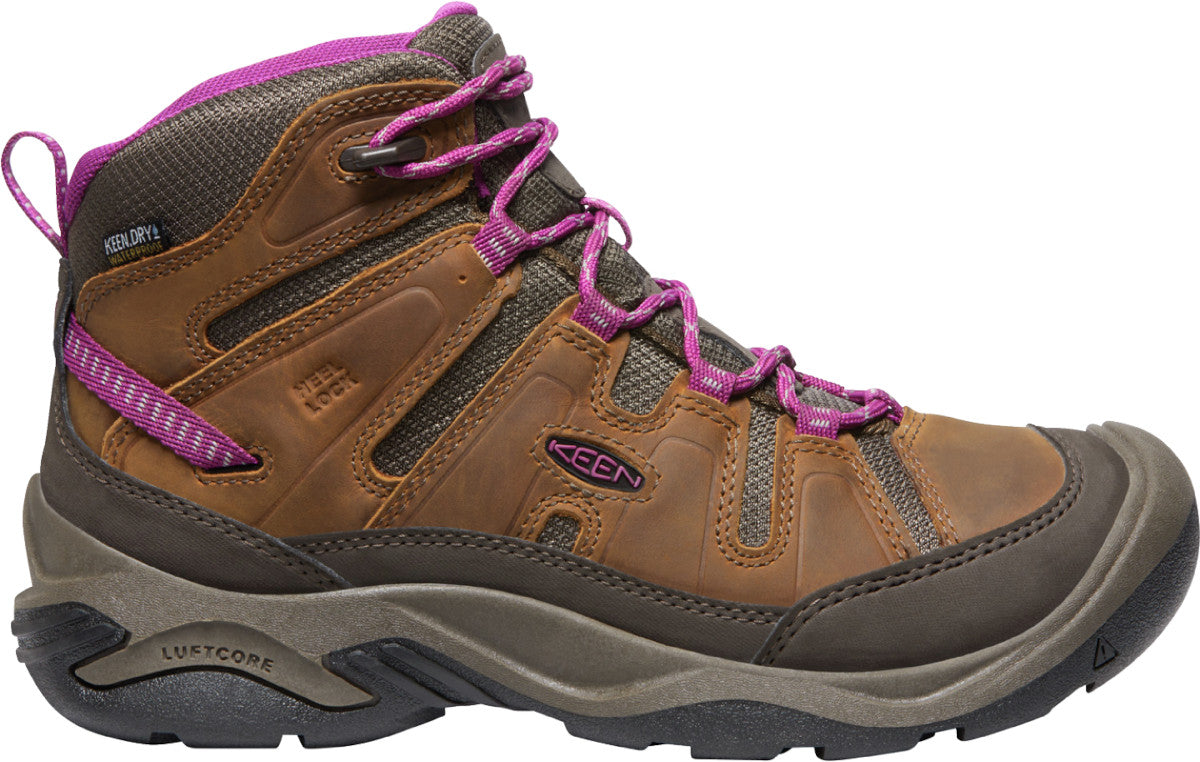 KEEN Women's Circadia Mid Waterproof - Outdoors Shoe with Pink Laces Side View