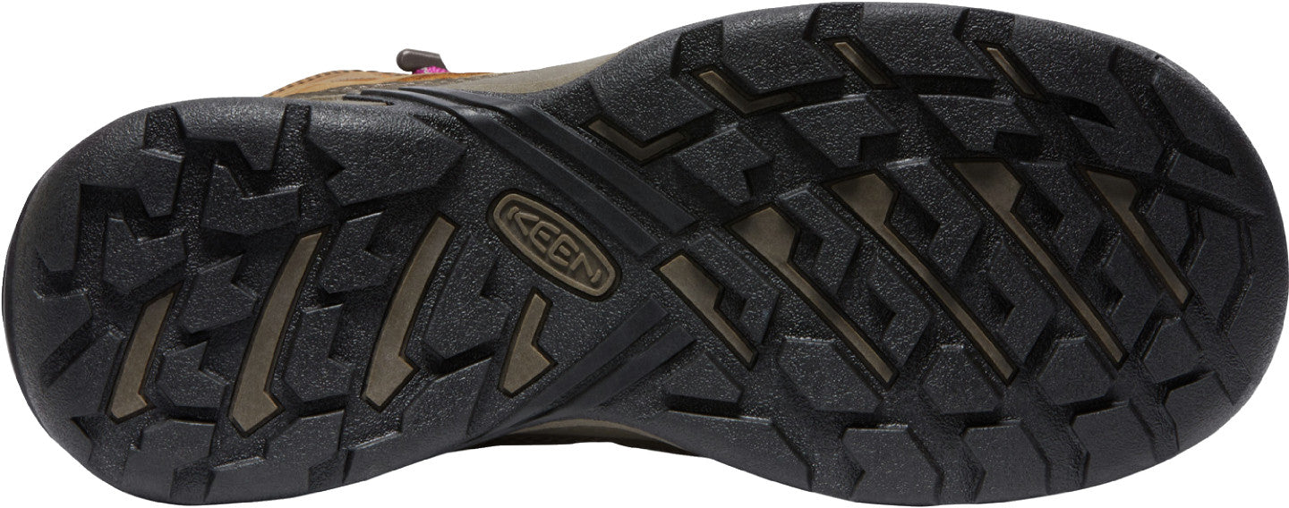 KEEN Women's Circadia Mid Waterproof - Outdoors Shoe Bottom Up view of Black Sole with Keen Logo
