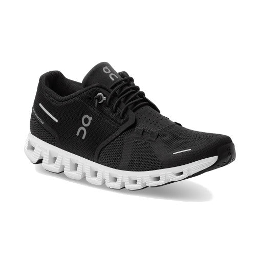 On Running Women's Cloud 5 - Black Shoe with White Sole 3/4 view