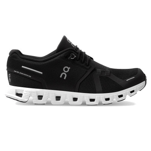 On Running Women's Cloud 5 - Black Shoe with White Sole Side View
