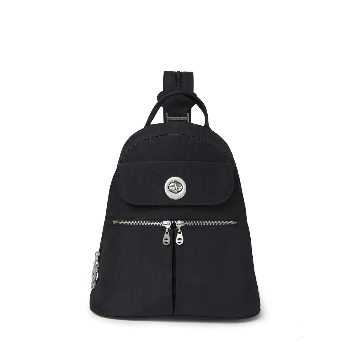 front view of baggallini napes convertible backpack in black