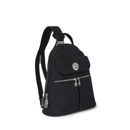 3/4 view of baggallini napes convertible backpack in black