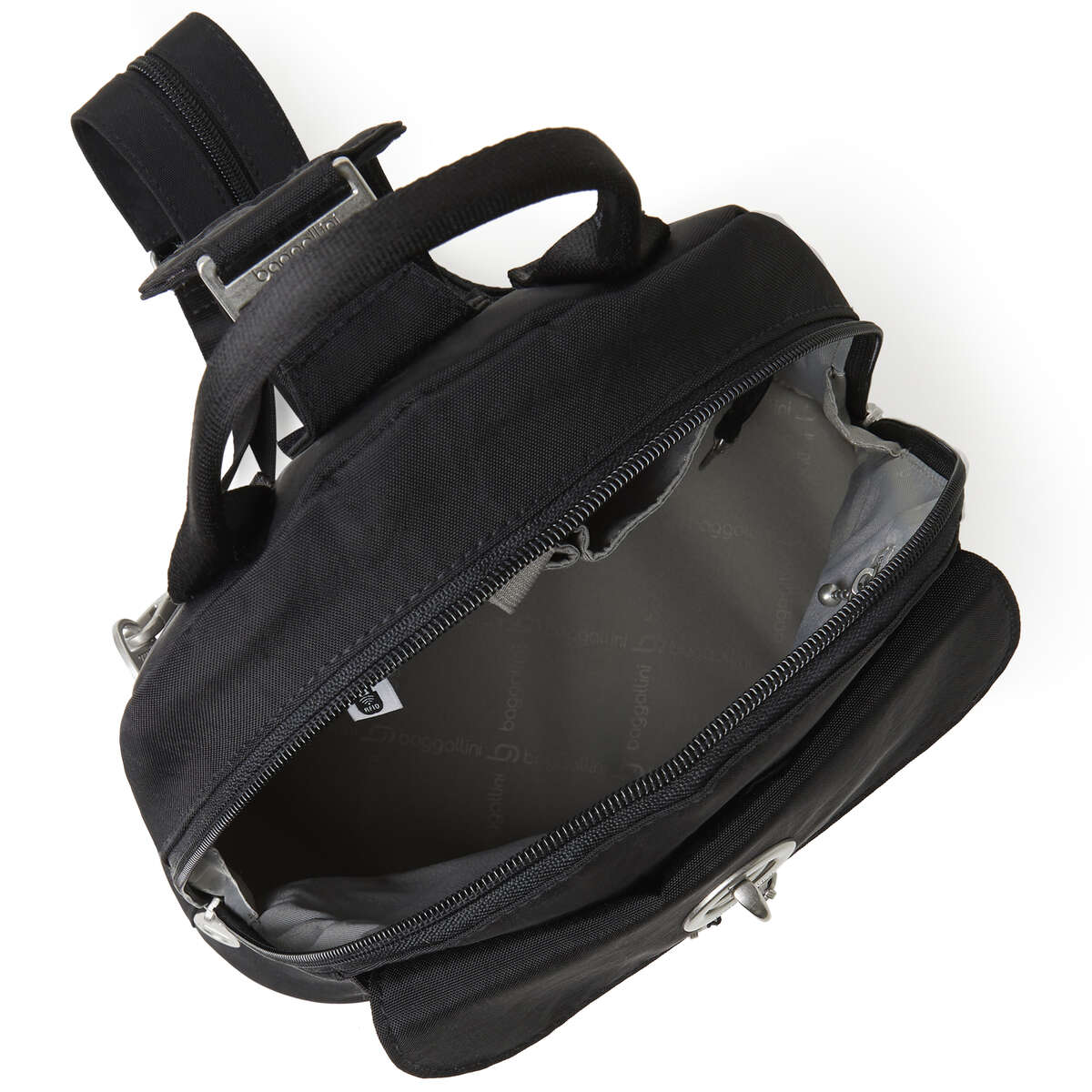 view inside interior of baggallini napes convertible backpack in black