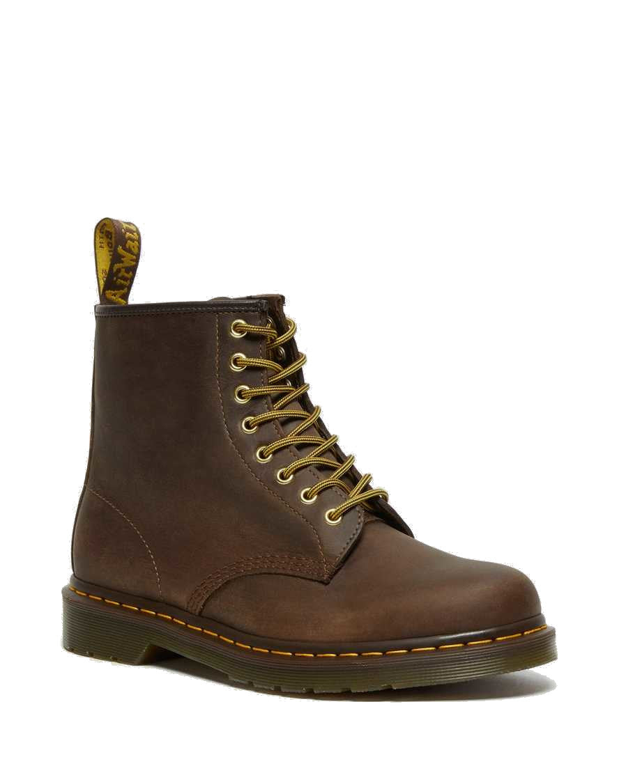 3/4 view Dr Martens 1460 Crazy Horse Leather Lace Up Boots - Brown