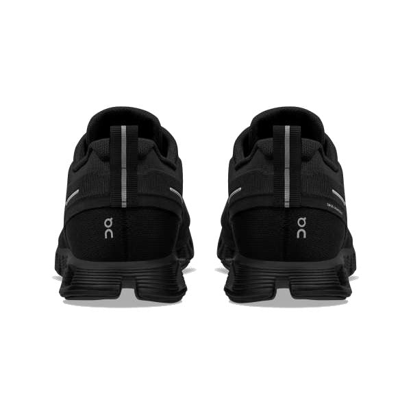 back view of two on running's cloud 5 waterproof shoes in all black