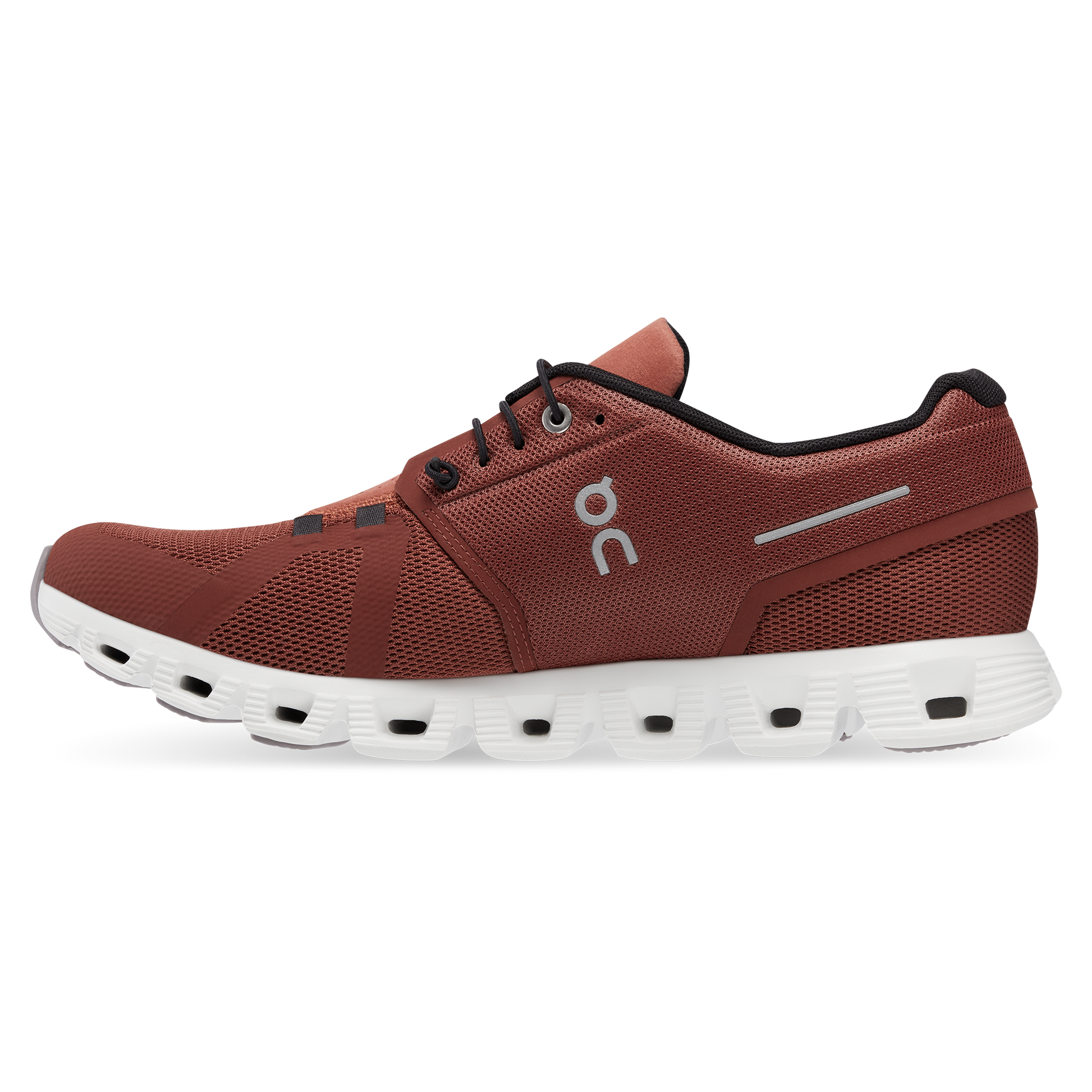 side view of red shoe On Running Men's Cloud 5 - Ruby/Rust