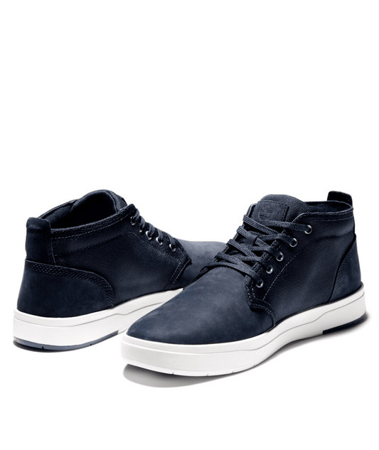 Timberland Men's Davis Square F/L Chukka - Navy/Black Iris two shoes opposite each other at 3/4 view